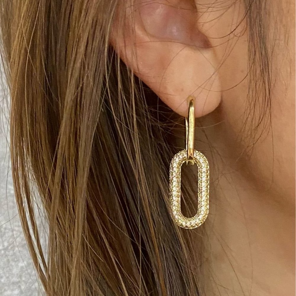 Diamond CZ Paperclip Link Chain Earrings